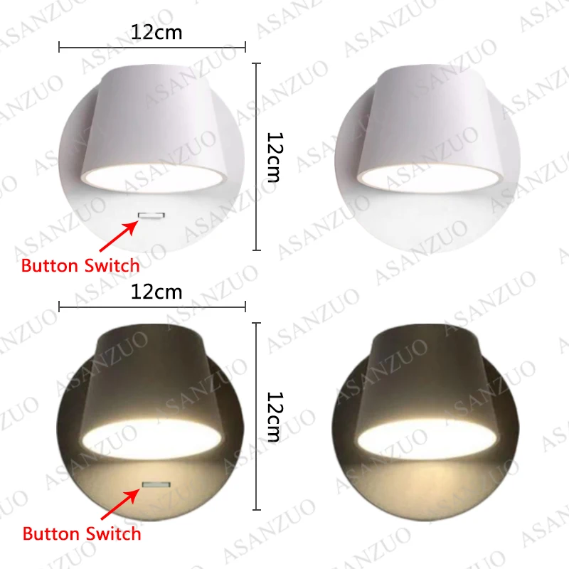 Bedhead wall light with button switch Black White LED Wall lamps Modern living room aisle bedside decorative reading Wall sconce