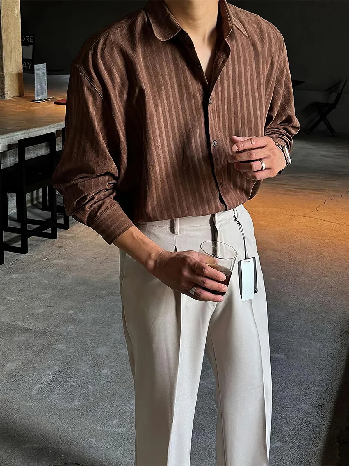 

Brown Casual Long Sve irt Men's Spring Loose Fit Leisure Collar irt Outerwear David Youth ular Four Seasons Universal