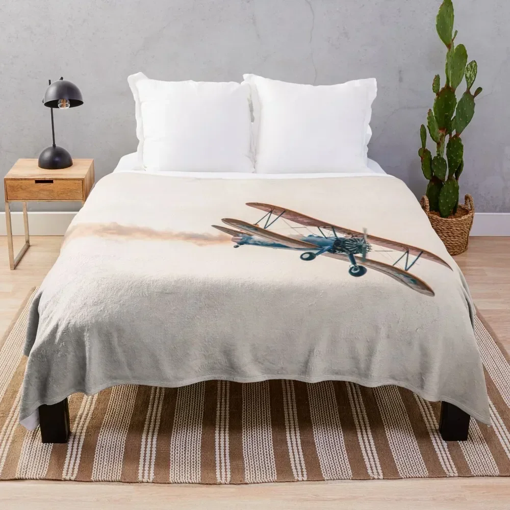 

Retro Vintage Sky Bi-Plane Throw Blanket Multi Use Warm Blanket for Living Room Bedroom