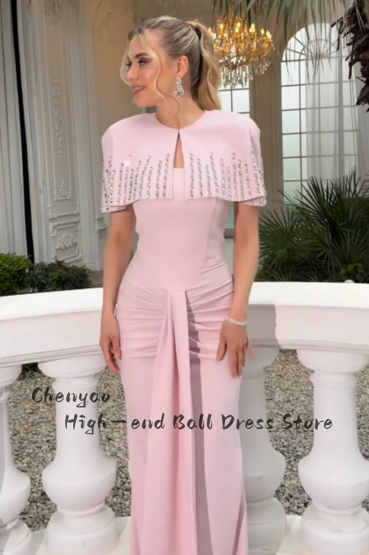 Elegant Noble Crystal Rhinestone Detachable Shawl Figure-flattering Prom Dresses Mermaid Evening Gown Custome Upscale New Dress