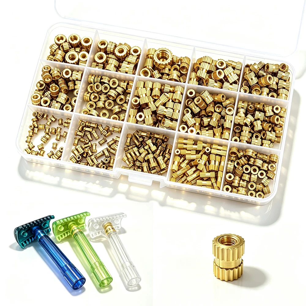 Threaded Inserts Kit M2 M3 M4 M5 Heat Set Insert Brass Knurled Nuts for 3D Printer Plastic Shell Injection Molding (1450/300Pcs)