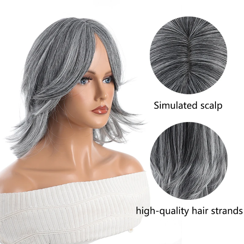 

Wig for women with long curly hair gray waves layered feeling full wig full head cover