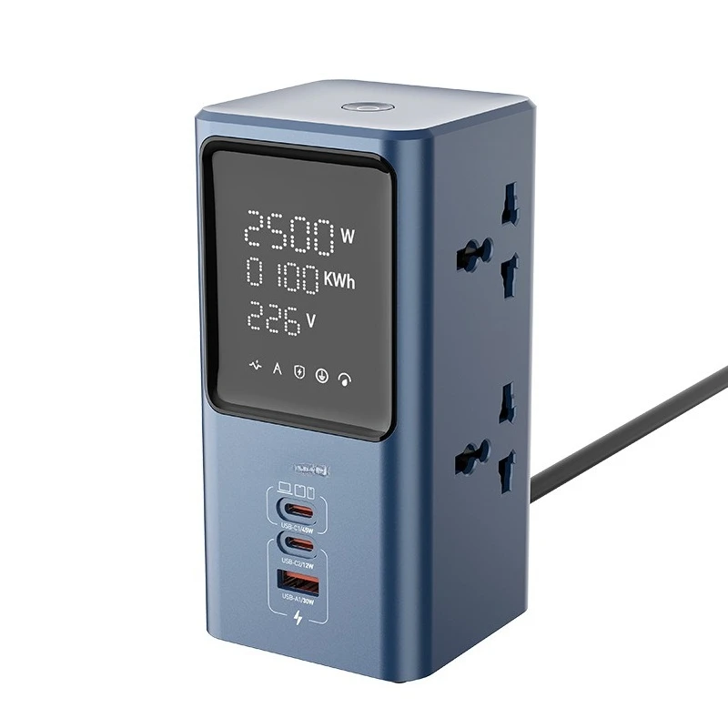 European standard tower-type power strip multifunctional USB power strip with digital display screen