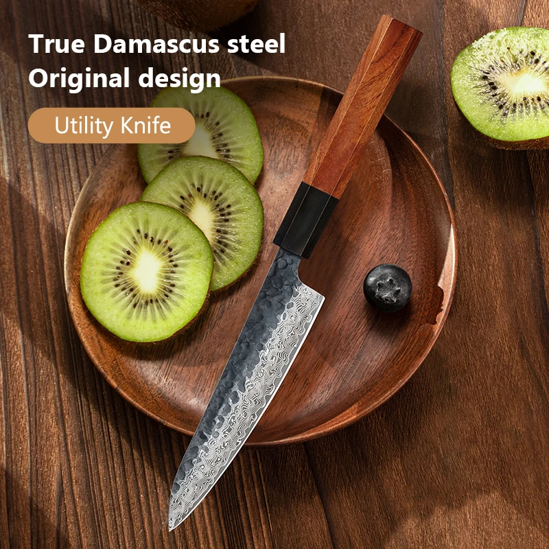 5' inch Utility Knife Japanese Hand Forged Damascus Steel 67 Layers  Paring Fruit Vegetable Meat Cooking knife Kitchen Tools