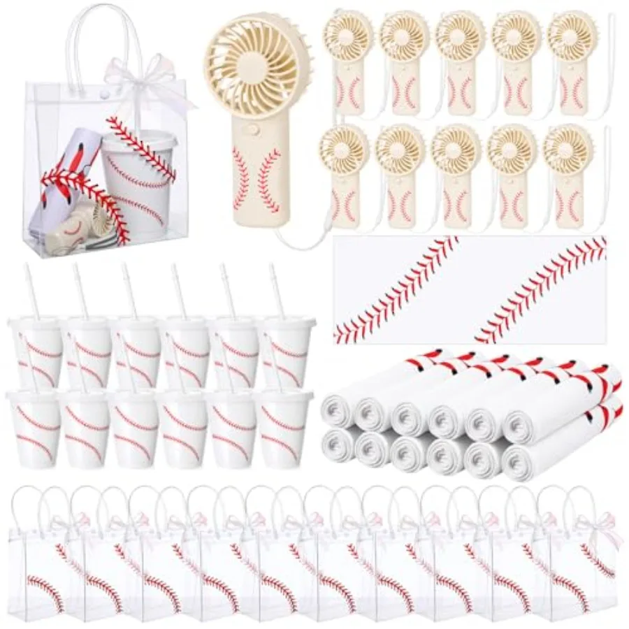 

Baseball team gift set for outdoor sports events: plastic fan, straw cup, cooling towel, clear PVC tote bag summer gear in blue