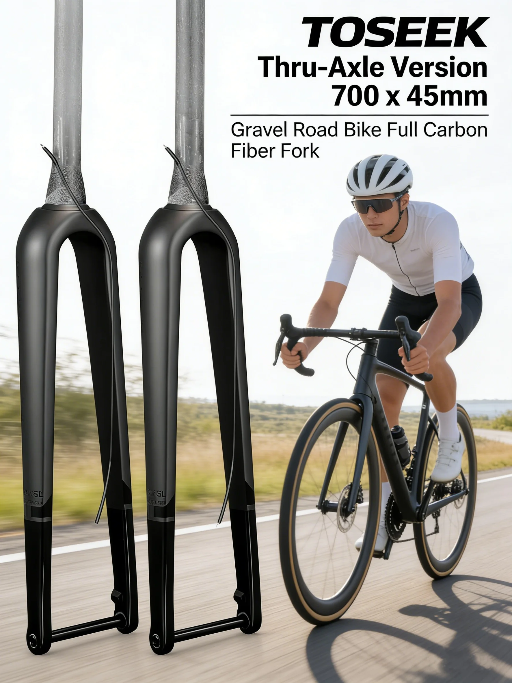 

Велосипед TOSEEK Gravel Road Bike с полностью карбоновой передней вилкой, сквозной осью, жесткой вилкой, полностью скрытой внутренней проводкой тросов, дисковыми тормозами.