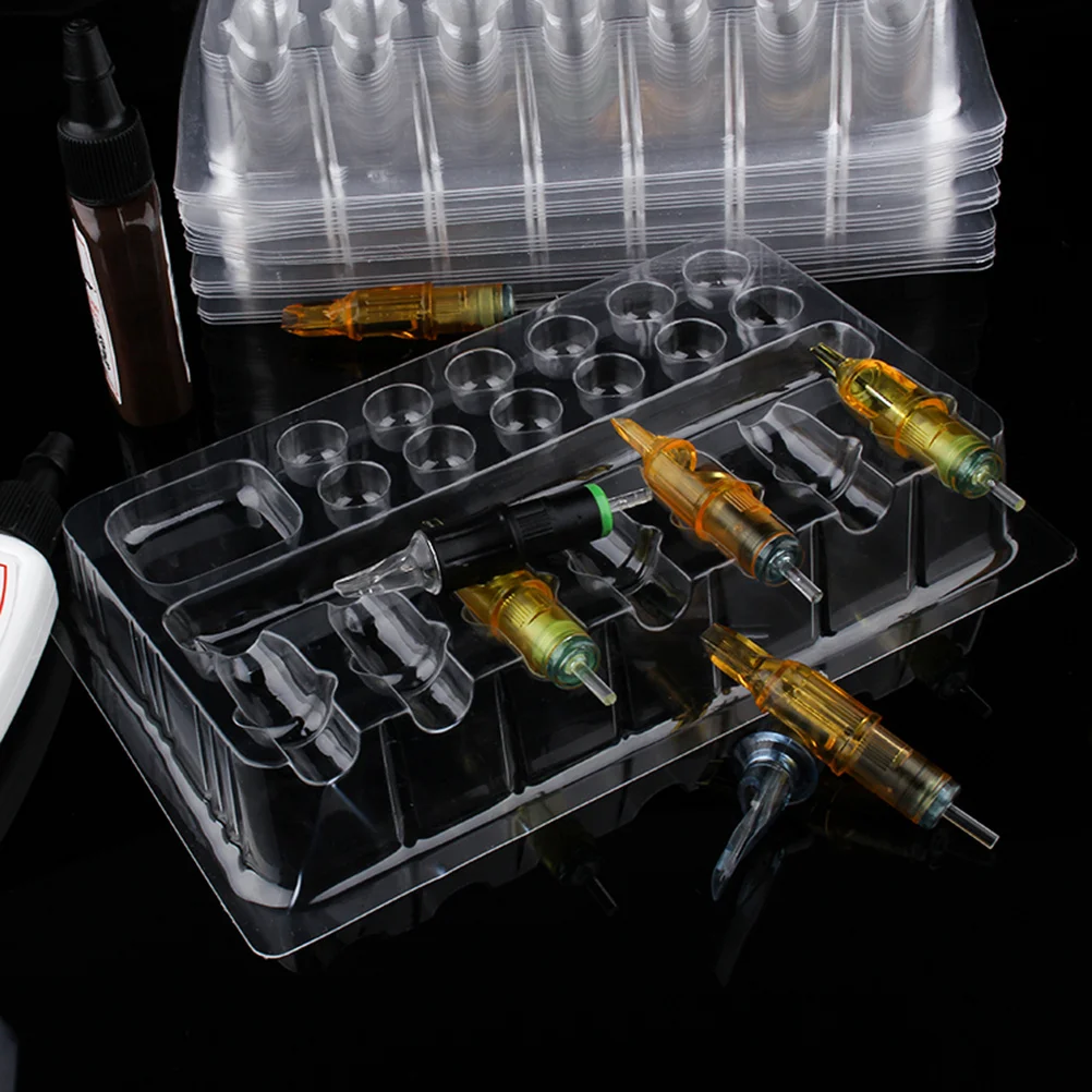 

20 pcs Needle Holder Tray For Tattoo Pigment Ink Caps Organizer Stand Disposable Plastic Cups Kit 7-Slot Rack Transparent