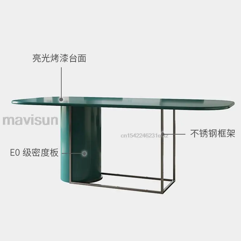 Simple Dining Room Set Grade Density Board And Stainless Steel Combination Table Base Rectangle Table With Baking Lacqer Desktop