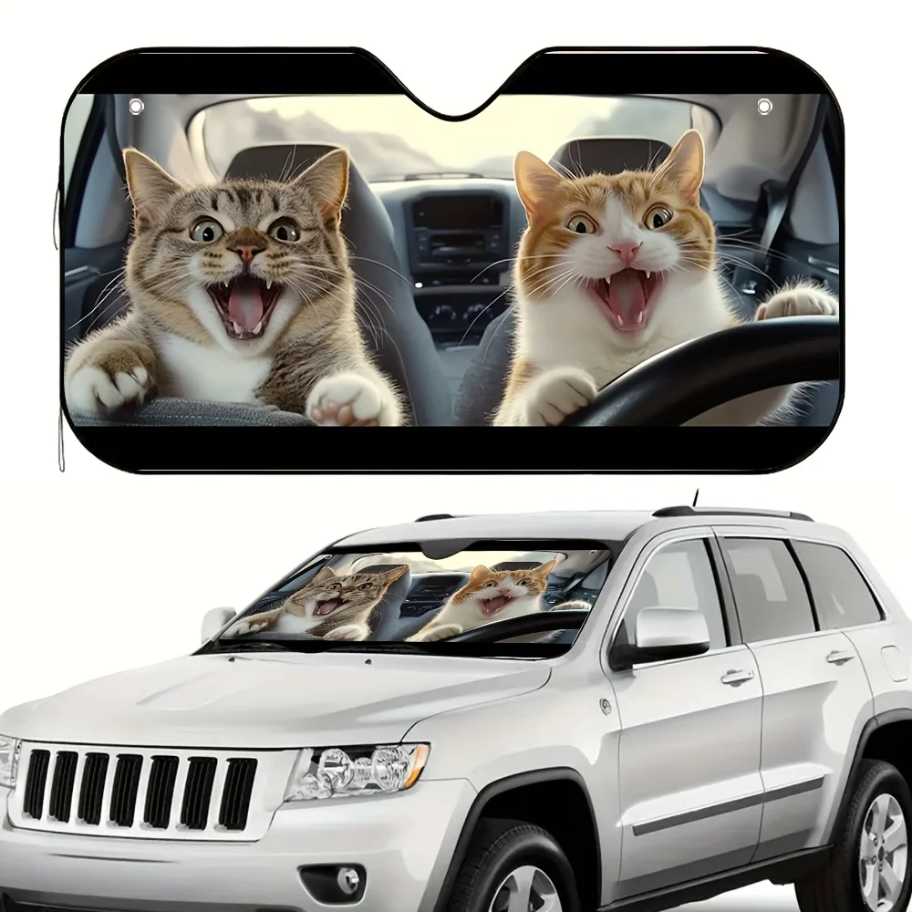 

1pc Cat Carpooling Fun Car Sun Visor With Playful Cat Design - Fit For Most Vehicles, Reduces Glare & Heat, Adds Personality To