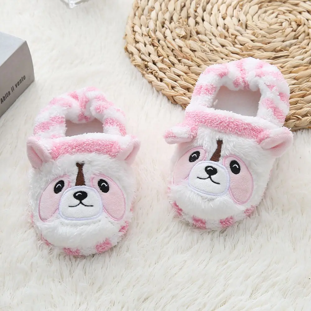 Toddler Boy Slippers for Girls Winter Plush Warm Kid Indoor Footwear Cartoon Raccoon Anti-slip Rubber Sole Home Shoes Baby Items