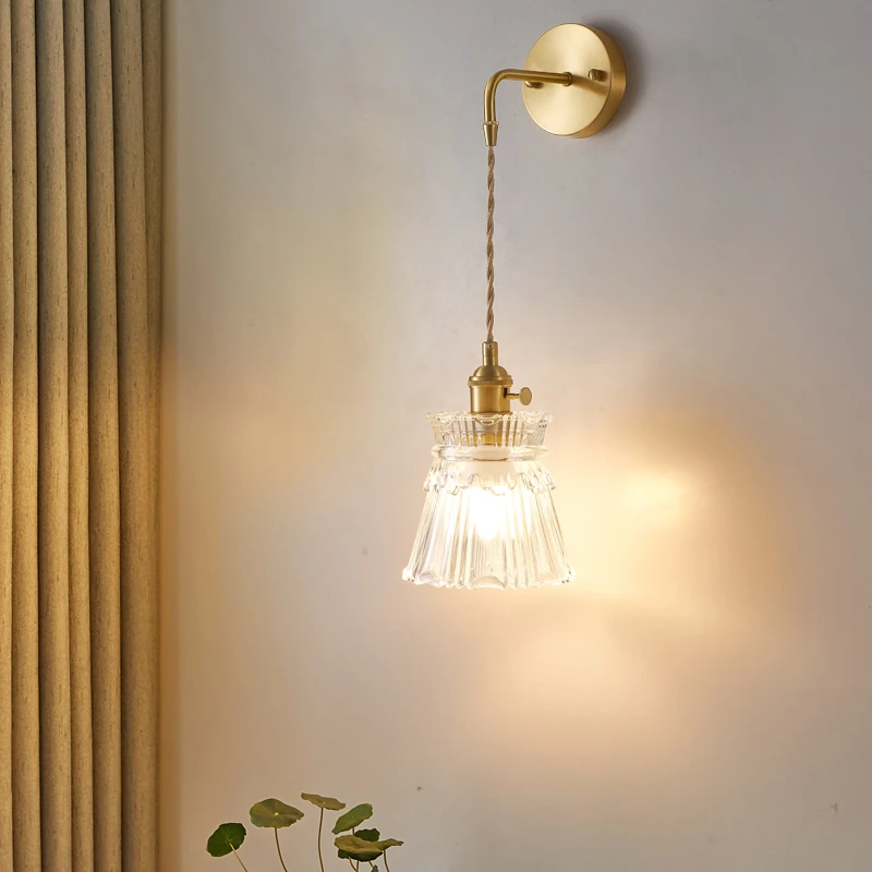 

Scandinavian Home Led Wall Lamp With Battery Switch Brass Glass Sconce For Bathroom Kitchen Bedside Wall Light Indoor Decor E27