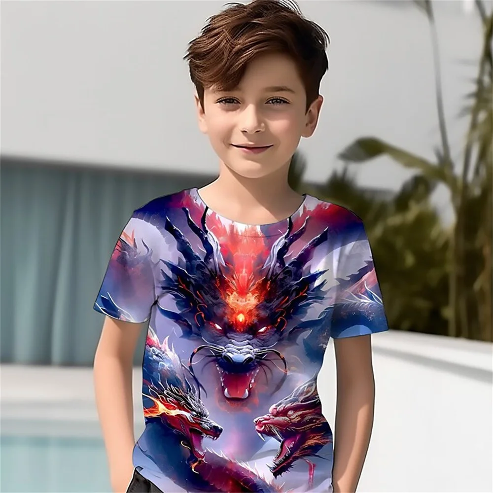 2025 nuevas camisetas con estampado 3d de León Animal para niños, camiseta para niños, camiseta de manga corta, ropa para niños de verano