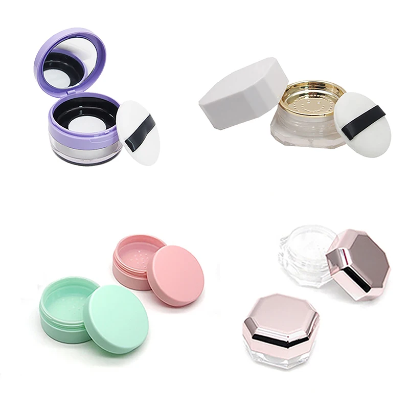 1Pcs Empty Cosmetic Packaging Box Jar Sifter Rose Gold Cosmetic Compact MakeupTravel Case Container With Sponge