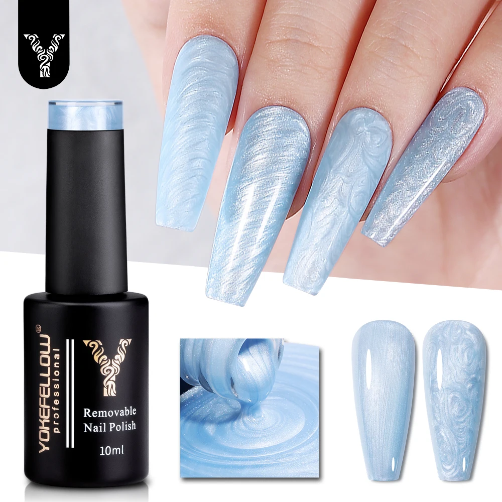 

YOKEFELLOW Pearl Gel Nail Polish 10ml Blue Mermaid Gel Polish Soak Off UV Led Gel Varnish Swirl Shell Thread Effect DIY Gift