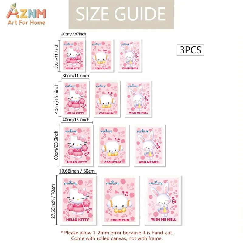AZNM Unframed Canvas Wall Art Hello Kitty Cogimyun Wish Me Mell Cheerleader Sanrio Cartoon Poster Kawaii Print Girls Bedroom