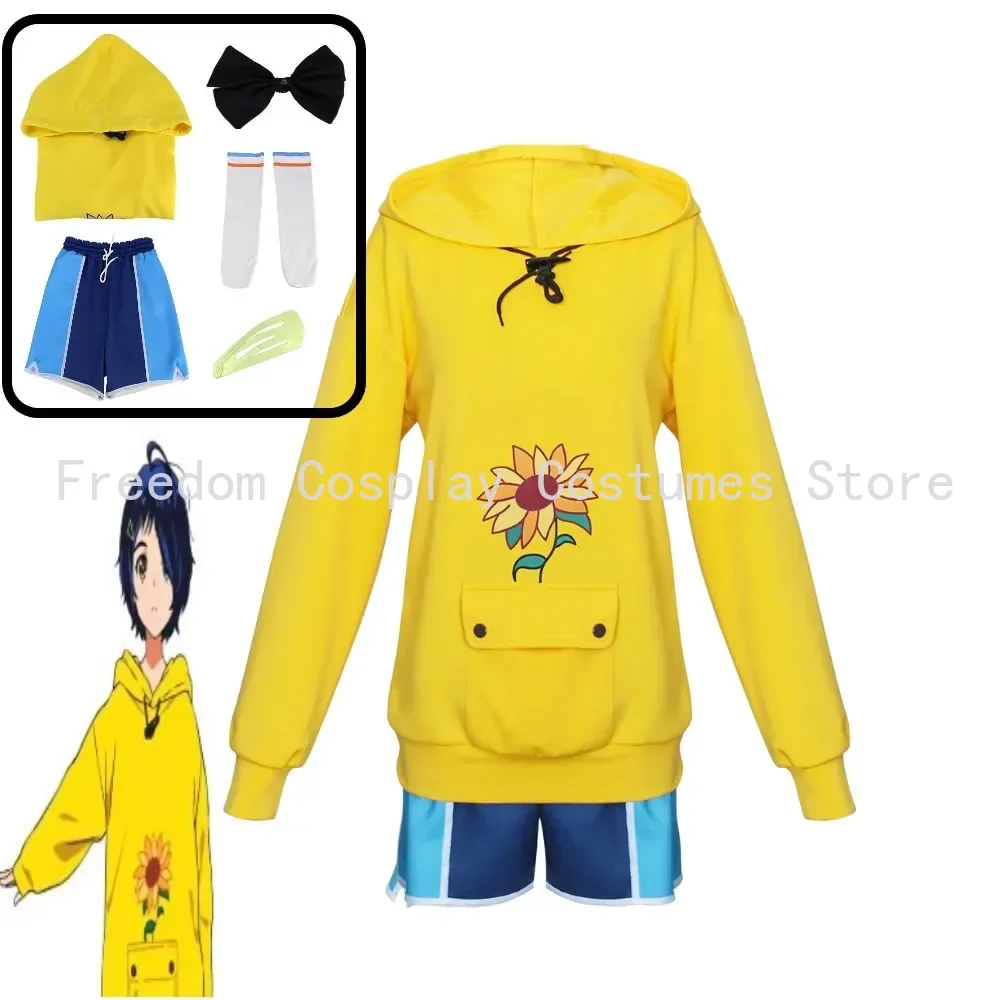 Anime Cos Wonder Egg Priority cosplay Ohto Ai Cosplay Costumes Yellow Vast Sunflower Pullover Shorts Suit Halloween Outfit