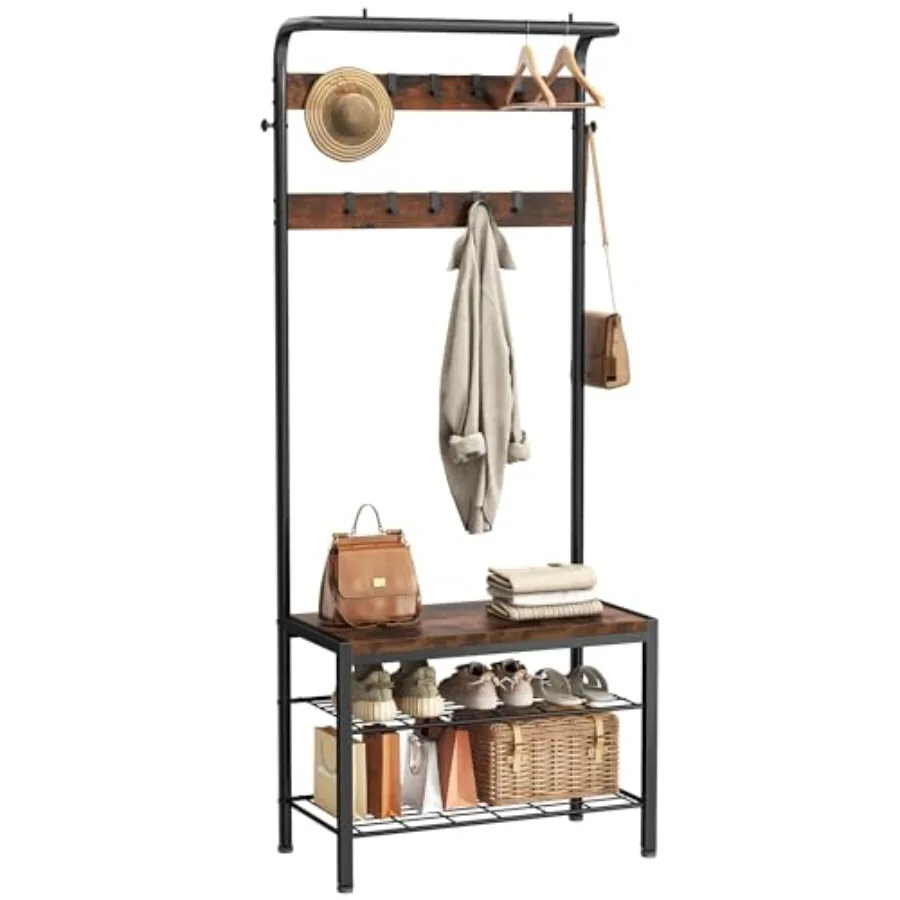 

Hall Tree with Shoe Bench and Coat Rack Entryway Bench with Shoe Storage and Hooks 4-in-1 Coat and Shoe Rack for Entryway Mudro
