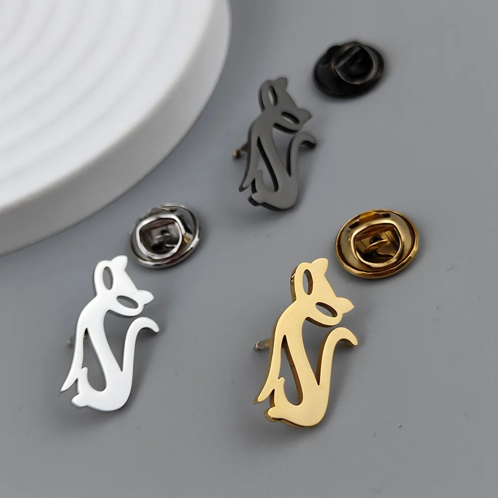 316L Stainless Steel 18K Gold Plated Abstract Cat Lapel Pin Minimalist Animal Brooch Suit Collar Pin Jewelry Gift