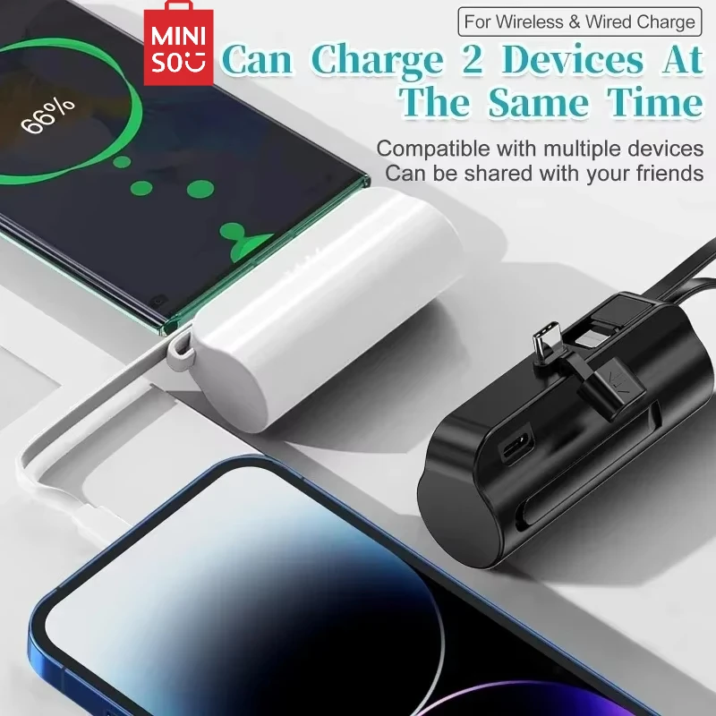 MINISO Portable Power Bank 10000mAh Quick Charge 2 IN 1 Mini External Battery Charger Cases For iPhone 15 14 13  Pro Max Xiaomi