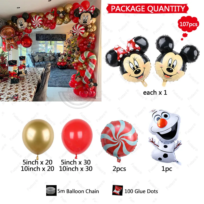 1 zestaw czerwony Glod balony Arch Garland zestaw cukierki Mickey Minnie Olaf kulki foliowe dekoracje na przyjęcie świąteczne sylwester Globos