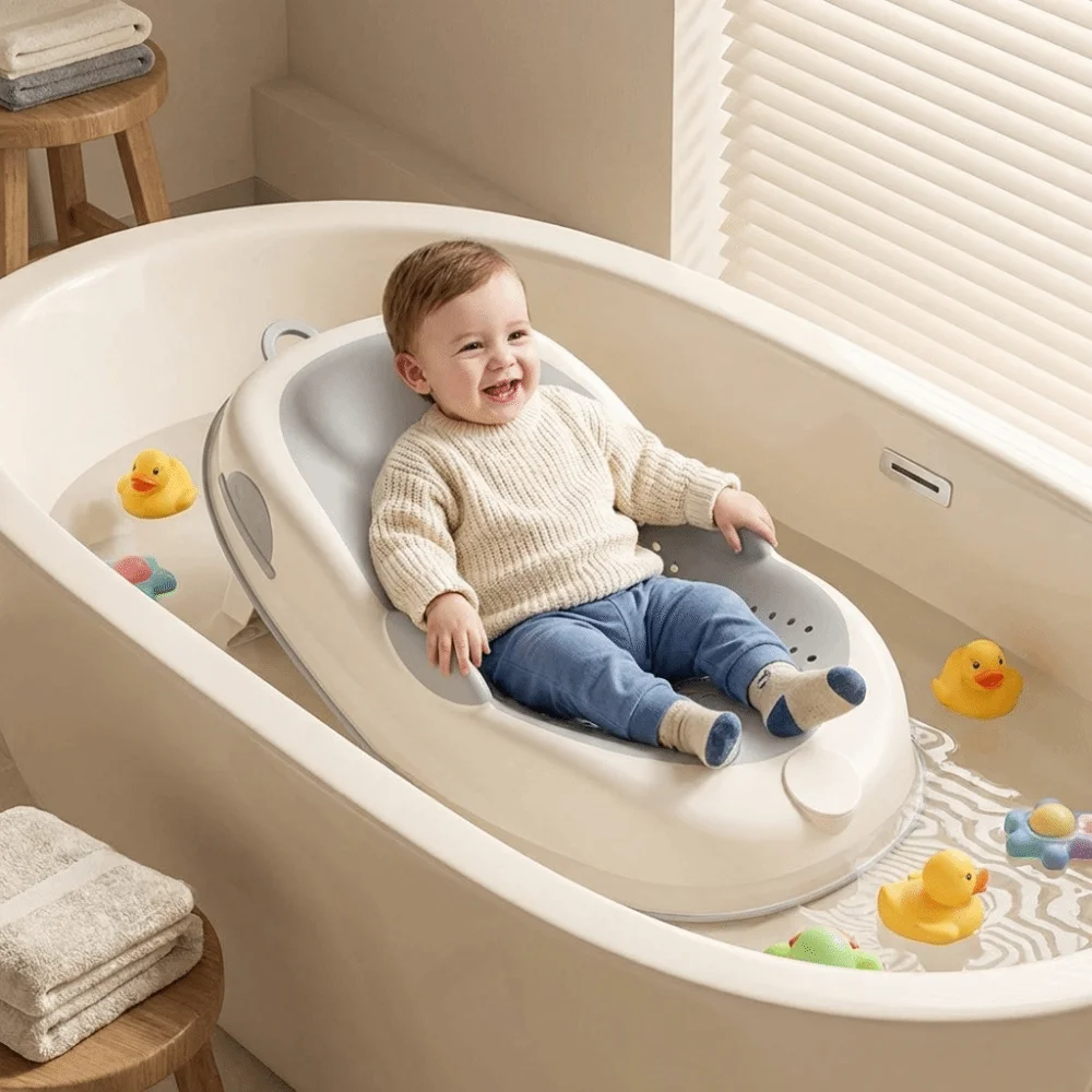 

Safety Temperature Sensing Bath Seat Mat Support Structure Mesh Material Bath Net Comfortable Easy to Use Bath Rack Infant Care