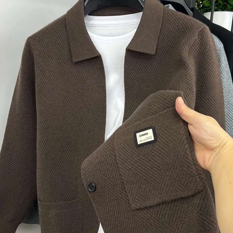 Luxury High-end Jacket Autumn Winter Coat Men Knit Cardigan Single-breasted Slim Tops Pocket Long Sleeve Cardigans Mens Sweater
