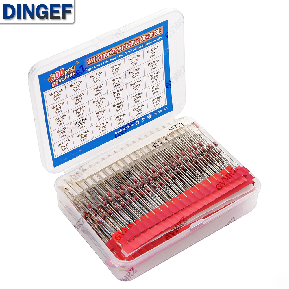 600PCS 30Values 1W Zener Diode Kit 3V-47V Box for Electronics Voltage Regulation KIT 3V 4V 5V 6V 7V 8V 9V 10V 11V 12V