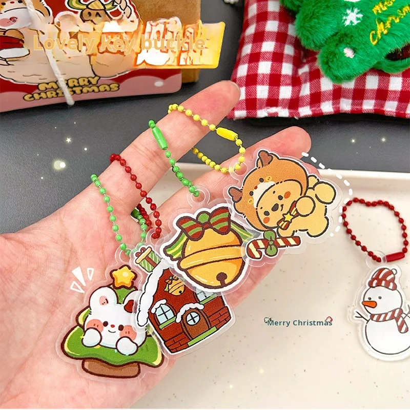 

Christmas Cartoon bell Santa Claus Acrylic keychain cute snowman bear Bag Pendant charm Keyring Friends Gifts accessaries