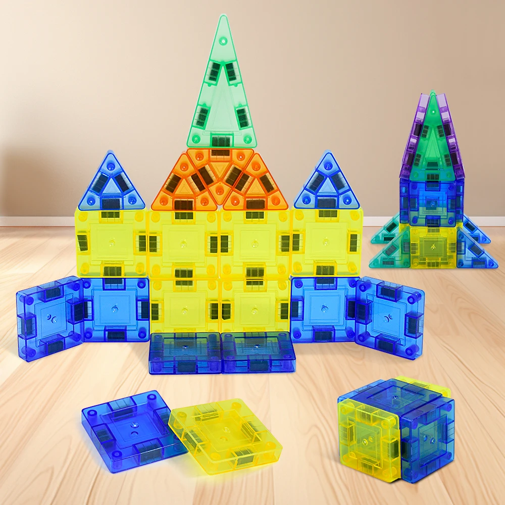 مجموعة بناء مغناطيسية للسفر، مكعبات بناء بلاط مغناطيسية صغيرة ثلاثية الأبعاد للأطفال