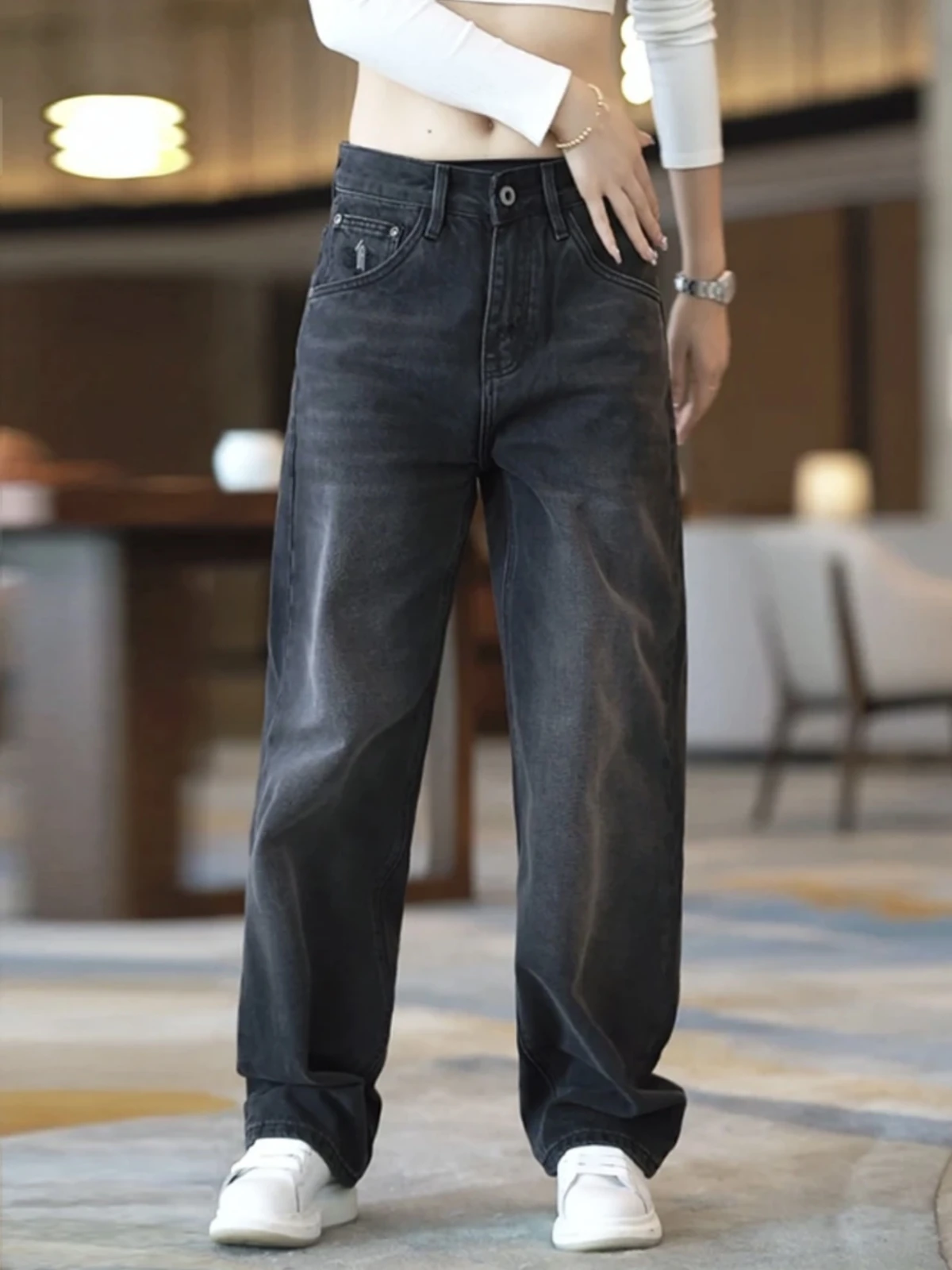 New Men's Spring Autumn Heavy Embroidery Washed Wide Leg Jeans Casual Fashionable All Match Men's Casual Pants American Style