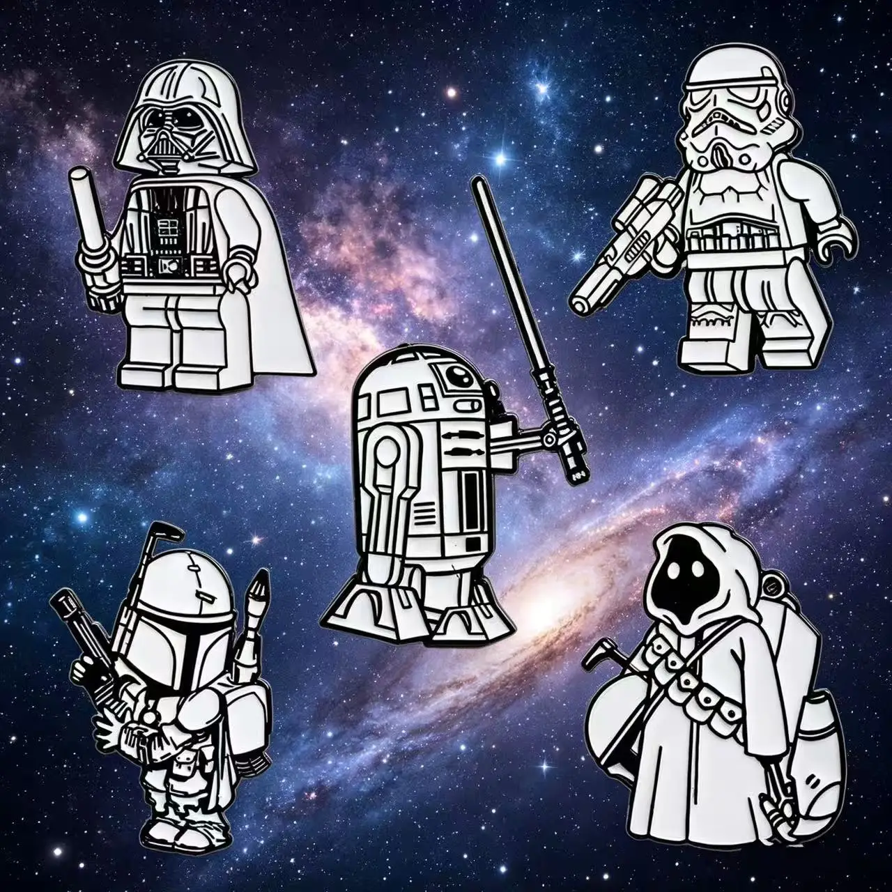 5pcs Star Wars R2-D2 Millennium Falcon Cartoon Brooch Set Metal Personality Badges Jewelry for Clothing And Backpack Accessory
