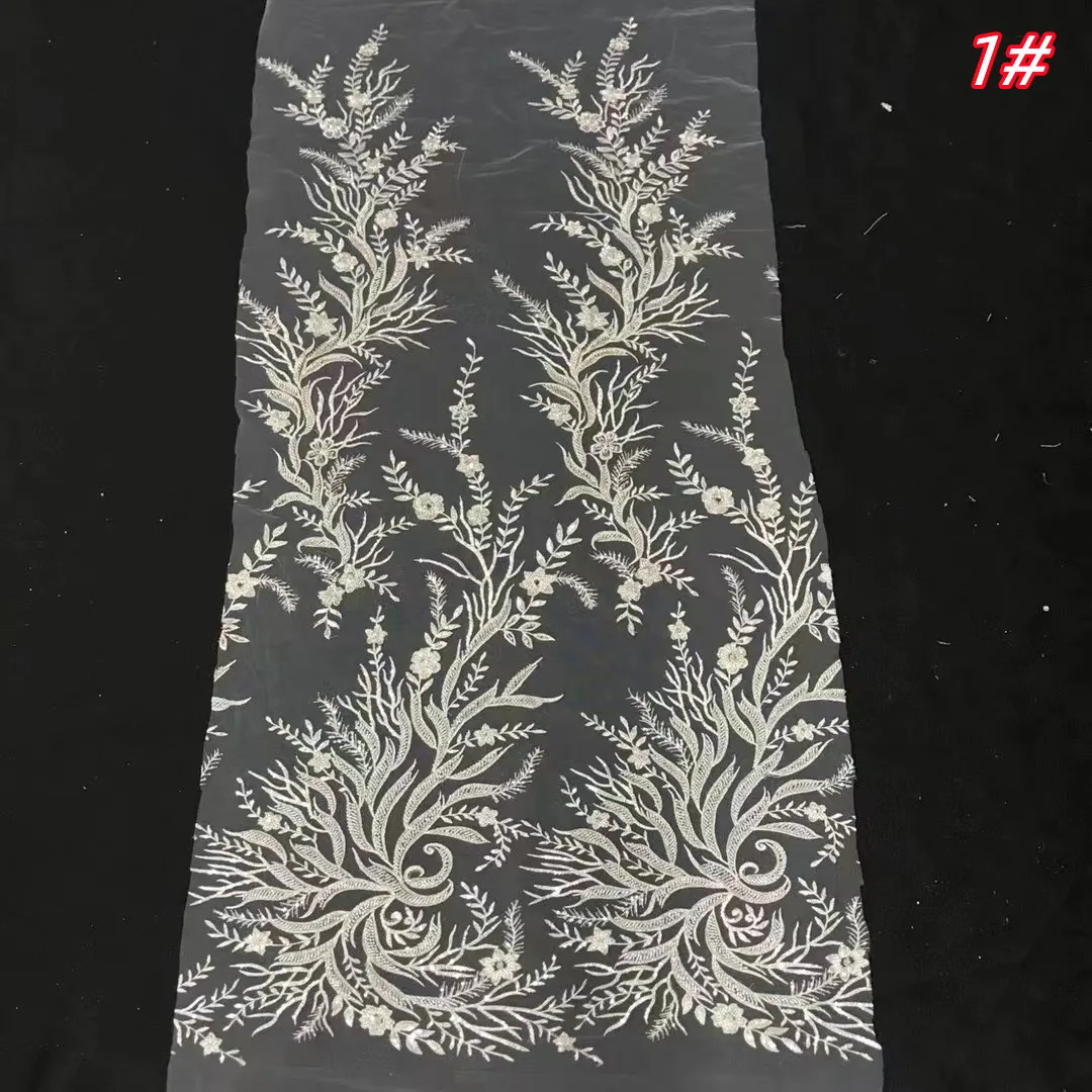 

European style new mesh embroidery bead tube + sequin embroidery fabric, French tulle lace fashion wedding dress series