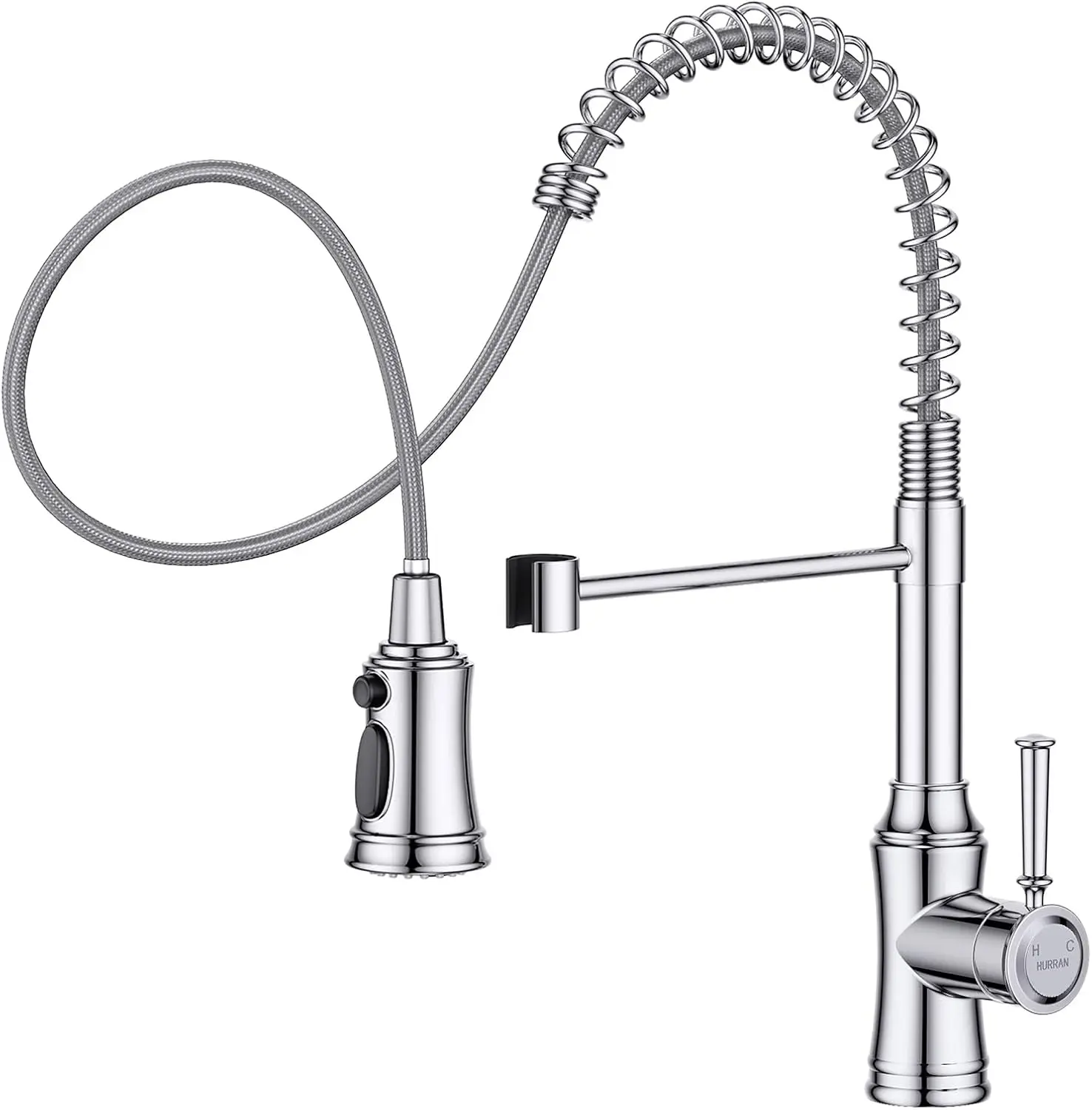 

Commercial Stainless Steel Kitchen Faucet with Pull Down Sprayer, Single Handle Spring Design for Sink, Farmhouse Wet Bar or RV