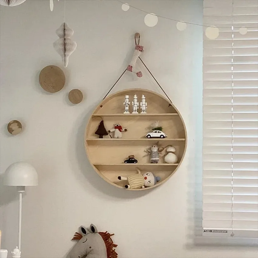 Wall-mounted Wooden Display Rack Round Lanyard Storage Rack Home Decoration Pendant Wooden Shelving Wall Hanging Shelf Kids Room