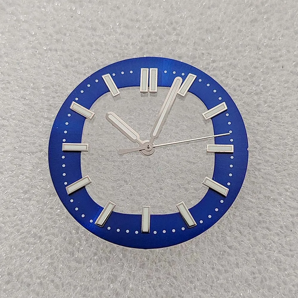 30.5 مللي متر ساعة الطلب مع ساعة الأيدي الأخضر مضيئة الهاتفي NH35 مؤشر لحركة NH35 ثلاثية الأبعاد الأظافر ساعة شفافة وجوه أجزاء