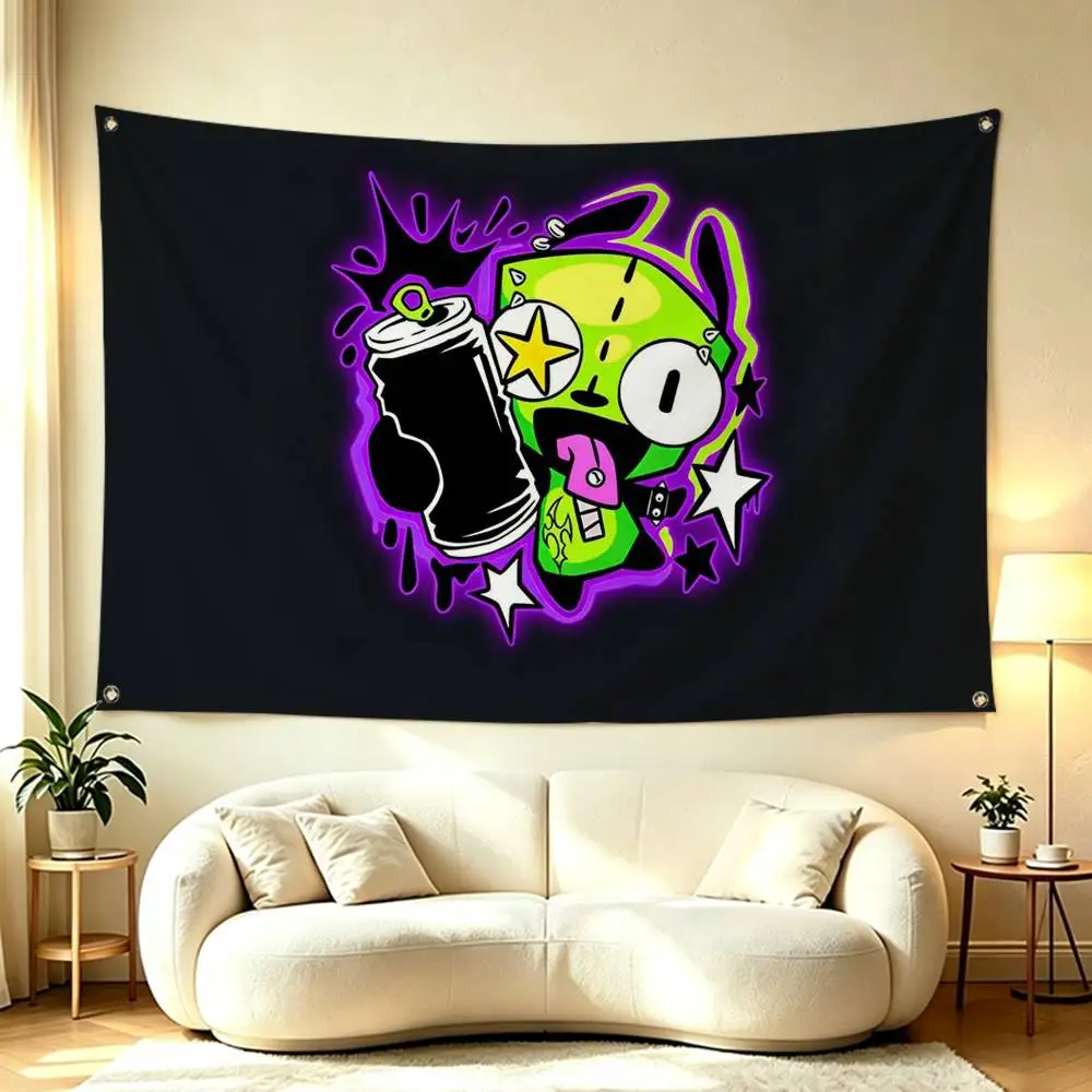 Cartoon Invader Zim Gir  Flags for Bedrooms Home Decor Items Outdoor Decors Garage Decoration Flaga
