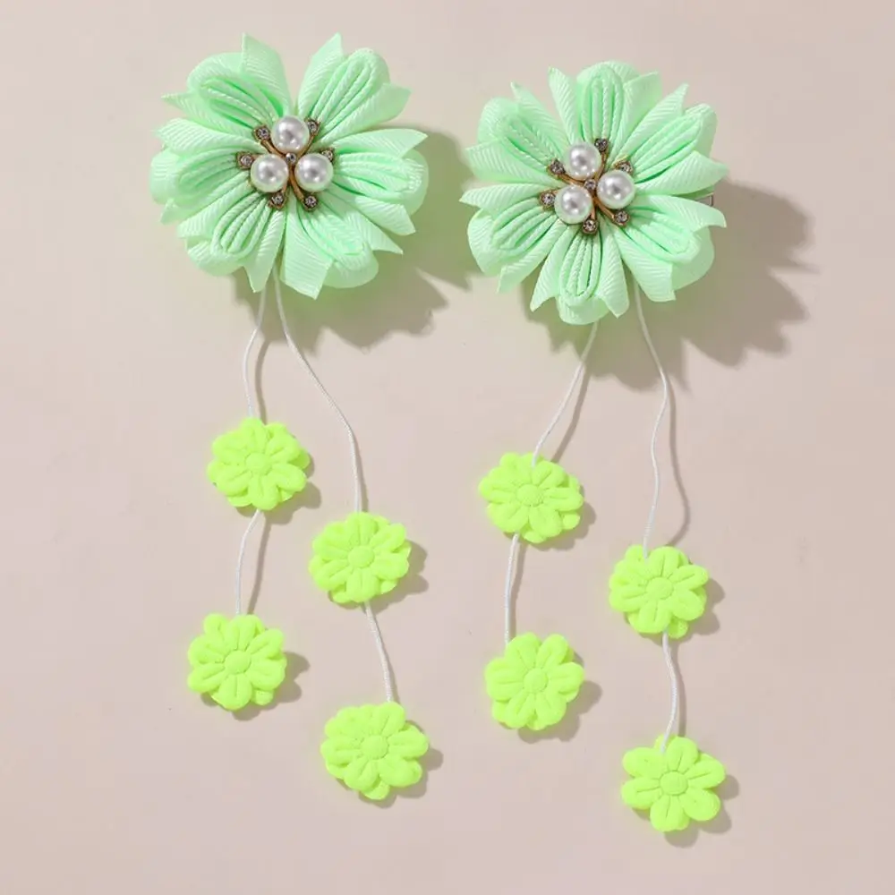 2pcs New Cute Hair Clips with Flower Tassel Lovely Hairpins Simple Barrettes for Girls