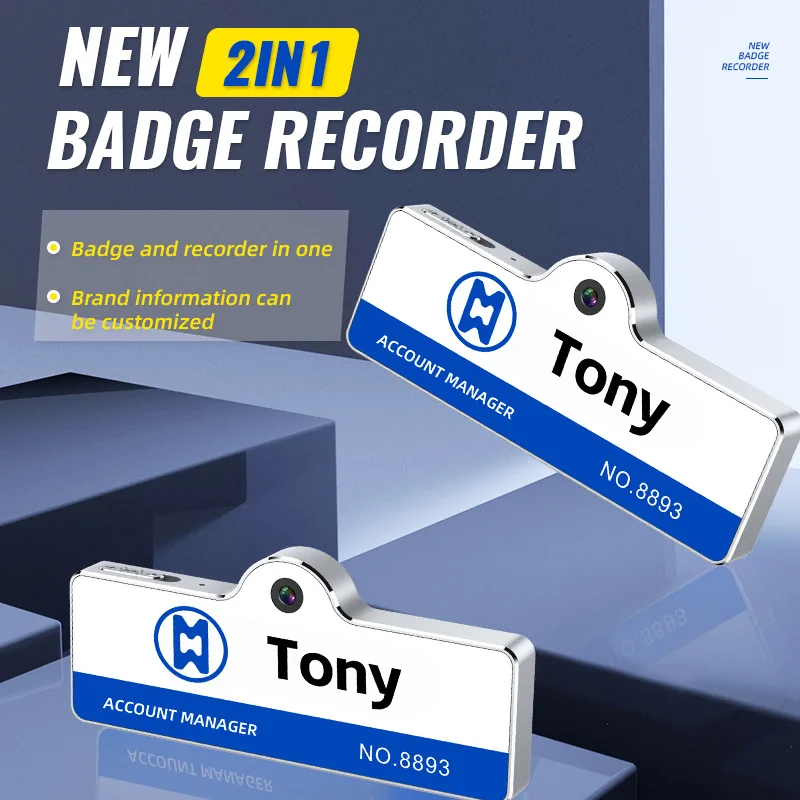 1080P HD Mini Badge Camera, Wearable Name Tag Video Audio Recorder Body Worn Camera with Custom Logo for Hotel Staff