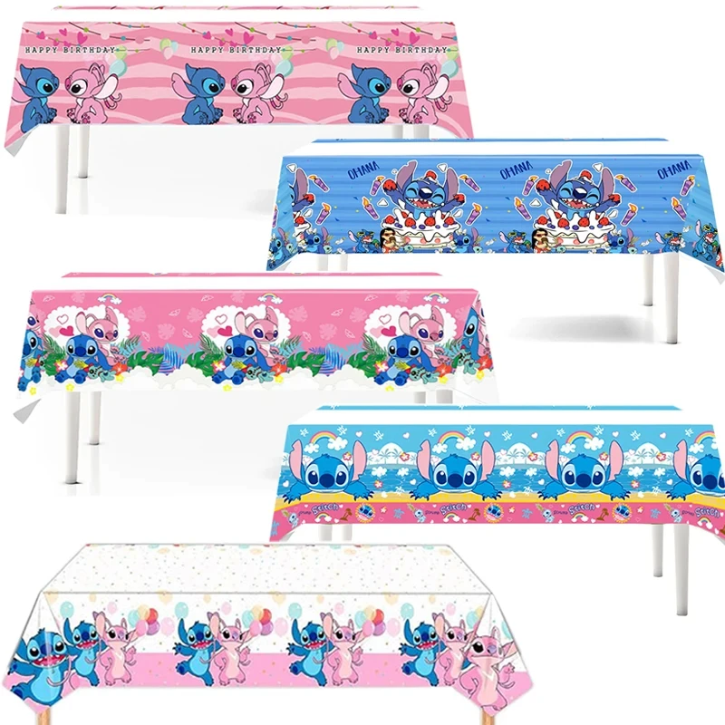 Disney Stitch Party Tablecloth Kids Birthday Supplies Blue Stitch Pink Angel Decorations Tablecover for Boys Girls Baby Shower