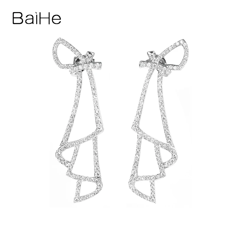 BAIHE Solid 14K White Gold H/SI Natural Diamond Luxury Stud Earrings Women Trendy Engagement Fine Jewelry aretes серьги kolczyki