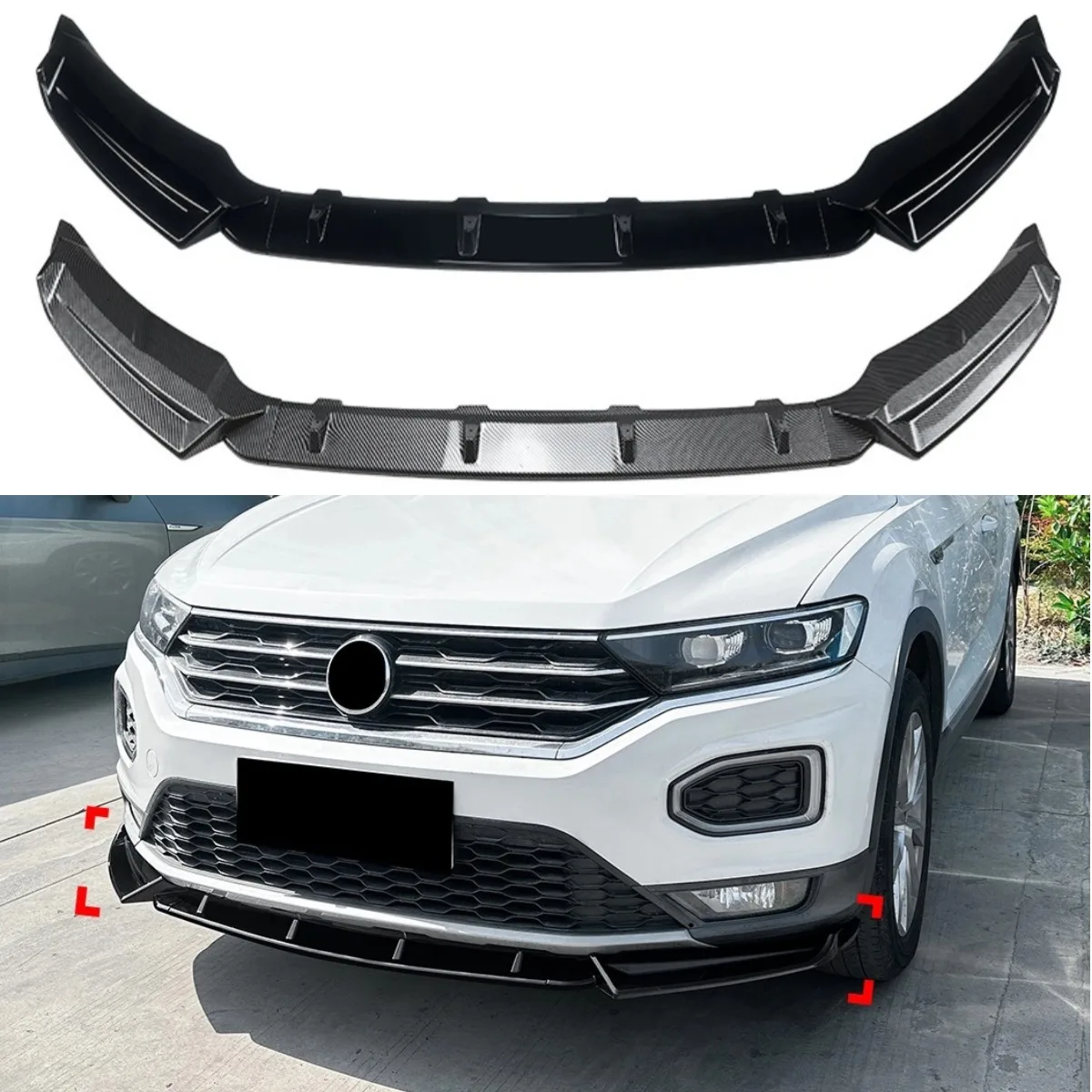 

Car Front Bumper Lip Splitter Diffuser Spoiler Bumper Protector Body Kit For Volkswagen T-Roc 2018-2022 Exterior Accessories