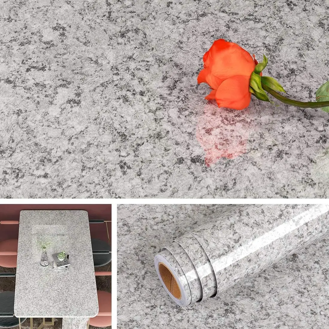 

24 x 197 Inch Gray Granite Contact Paper Waterproof Peel and Stick Countertop Covers for Kitchen Bathroom Table Desk Vinyl Wrap