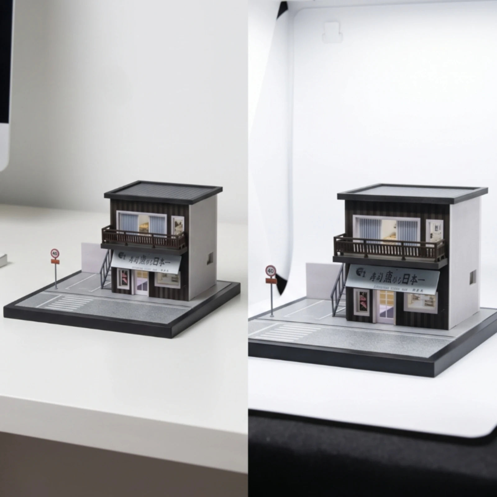 City Setting with Light Assembled Tabletop Diorama Mini Street Light with Base Compact for Hobbyists, Photography Backdrop
