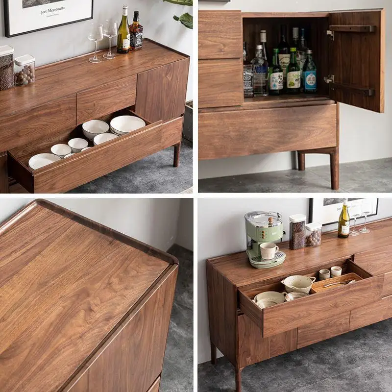 Edge integration Nordic Japanese living room light luxury solid wood locker wine cabinet simple modern storage tea 4