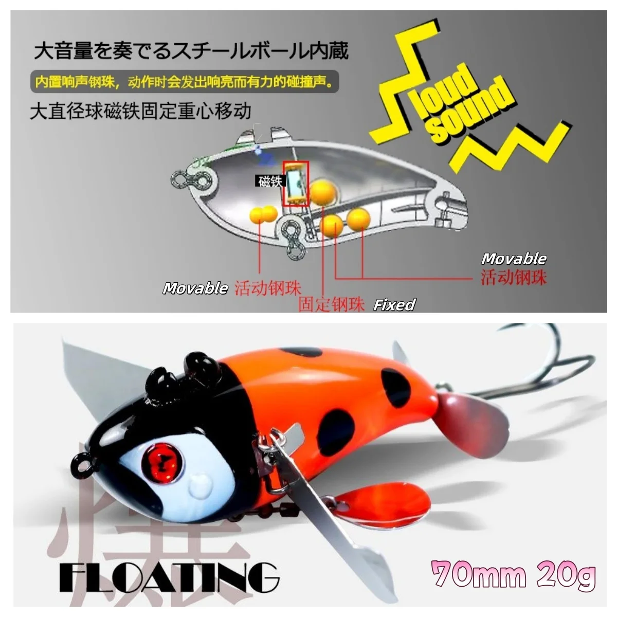 

Swolfy 4pcs 20g 70mm Whopper Plopper Topwater Lure Floating Popper with Rotating Tail Propeller Loud Splash Noise Bait