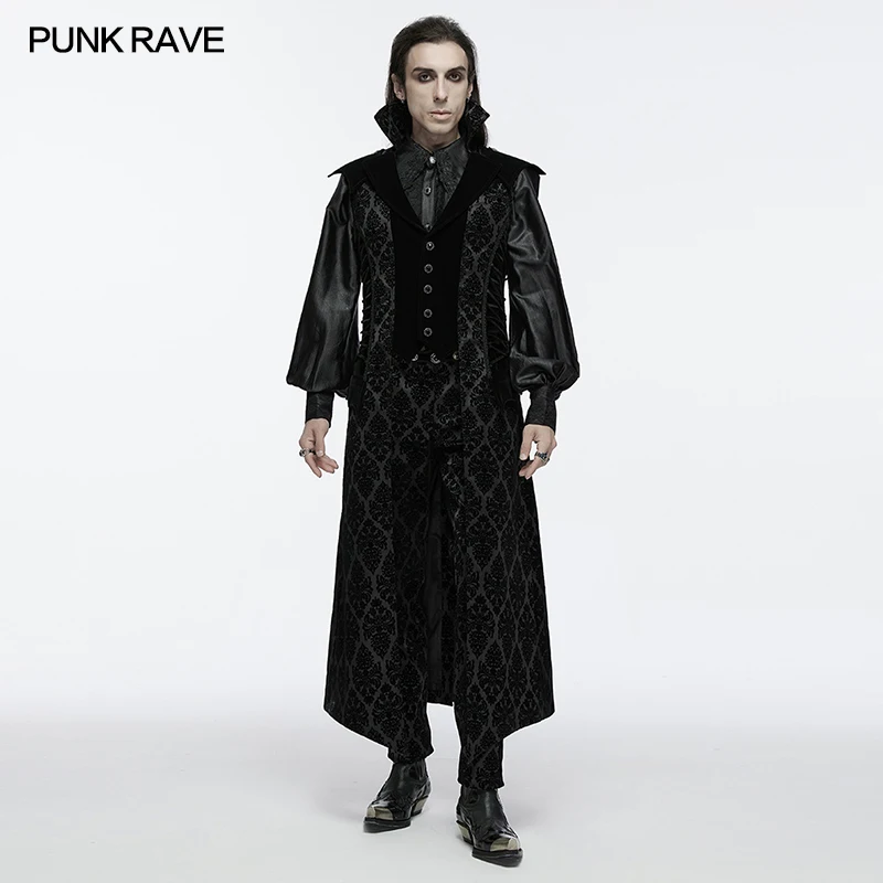 

Punk Rave Goth stand collar gorgeous Men's Dark Night Vampire Long Black Gothic jacket WY1683