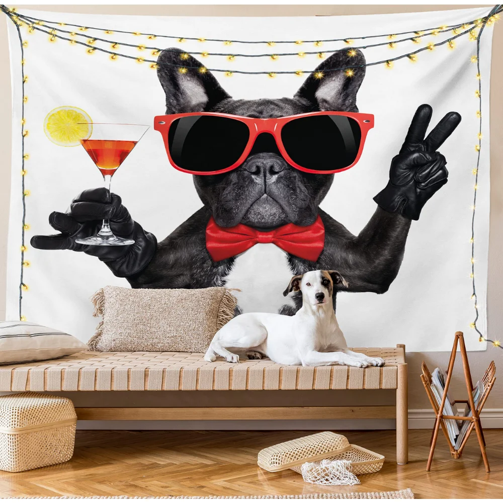 French Bulldog Tapestry Lovely Pet Puppy Dog Wall Hanging Birthday Party Tapestries Bedroom Living Room Dorm Decor Wall Blanket