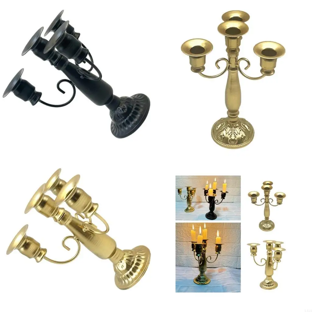 L43A Iron Holder Baroques Elegant Vintage 4 Arms Candlestick Table Centerpieces Metal Candelabra Centerpieces Decors