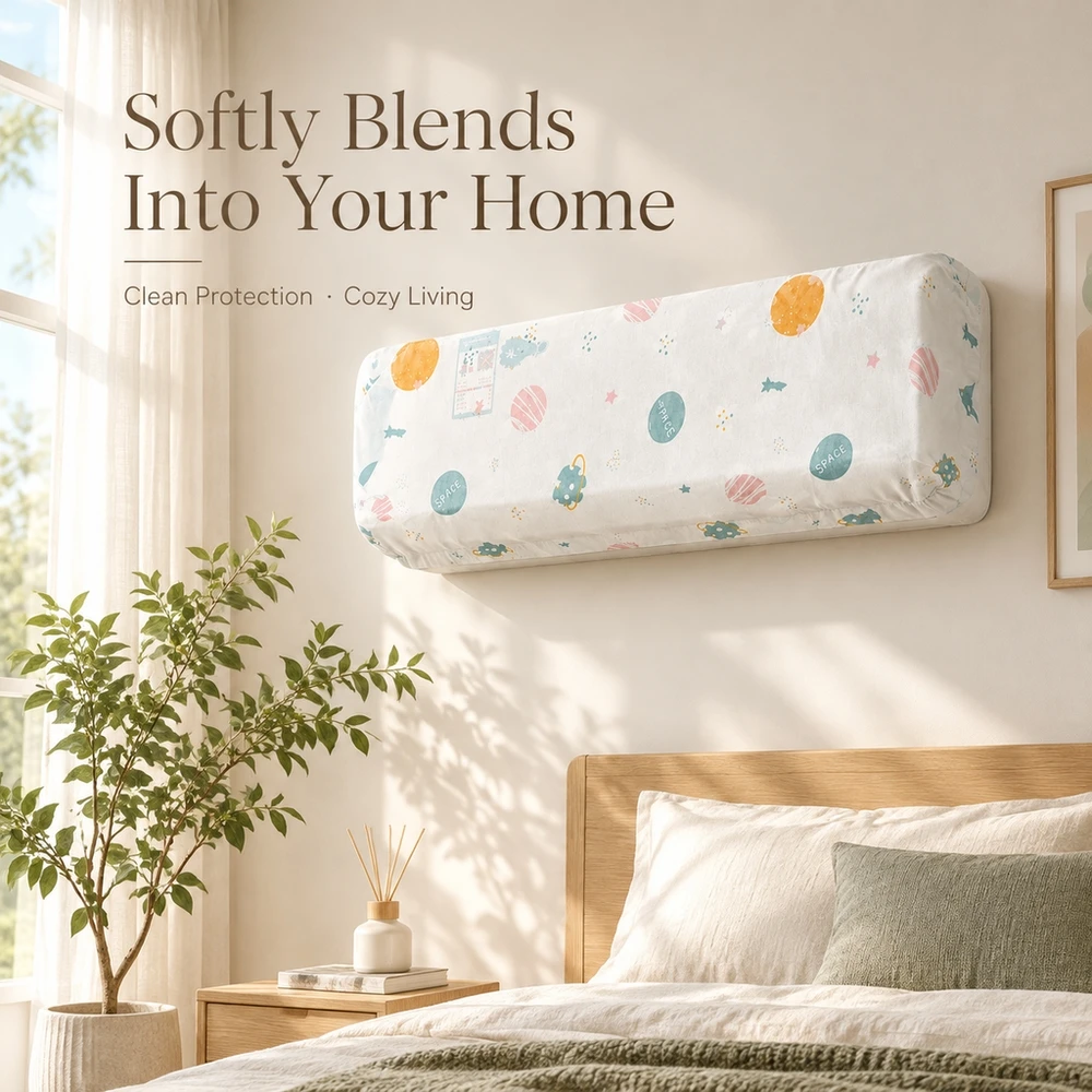 Protective Fabric Cover for Wall Mounted Air Conditioners Dustproof Case with Random Print 90cm x 140cm Size