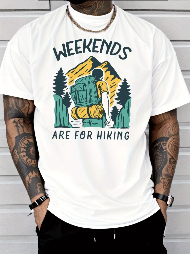 Men Weekends Are For Hiking Mountain Backpack Graphic Crew Neck Short Sleeve Outdoor Casual Male Summer Soft Basic Tee Shirts